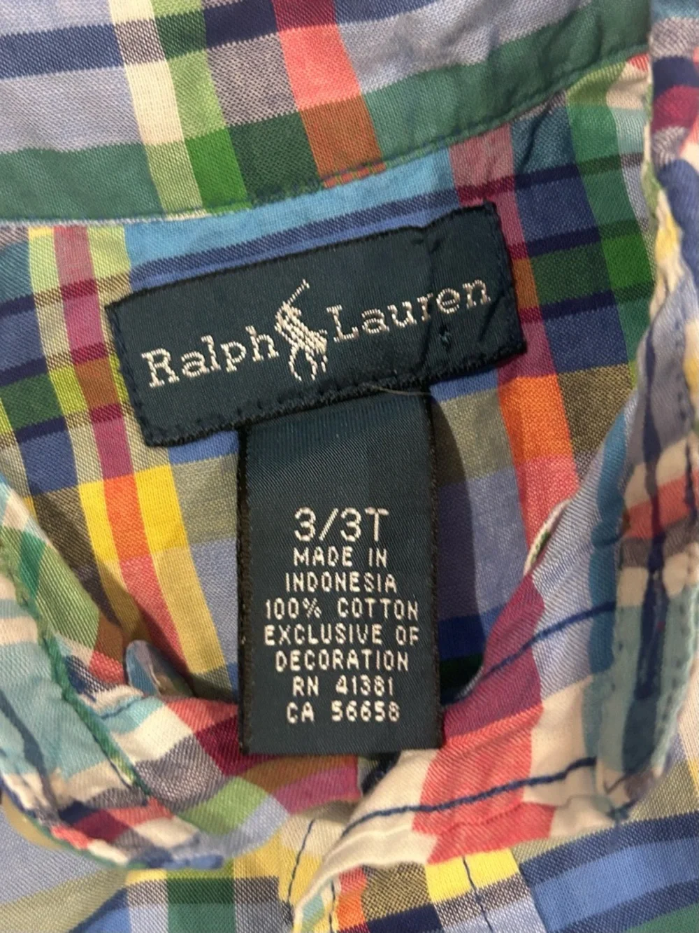 Ralph Lauren shirt button down short sleeve kids toddler boys 3T blue plaid prep